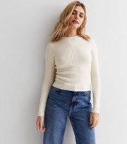 New Look Cream Ribbed Knit Crew Neck Top